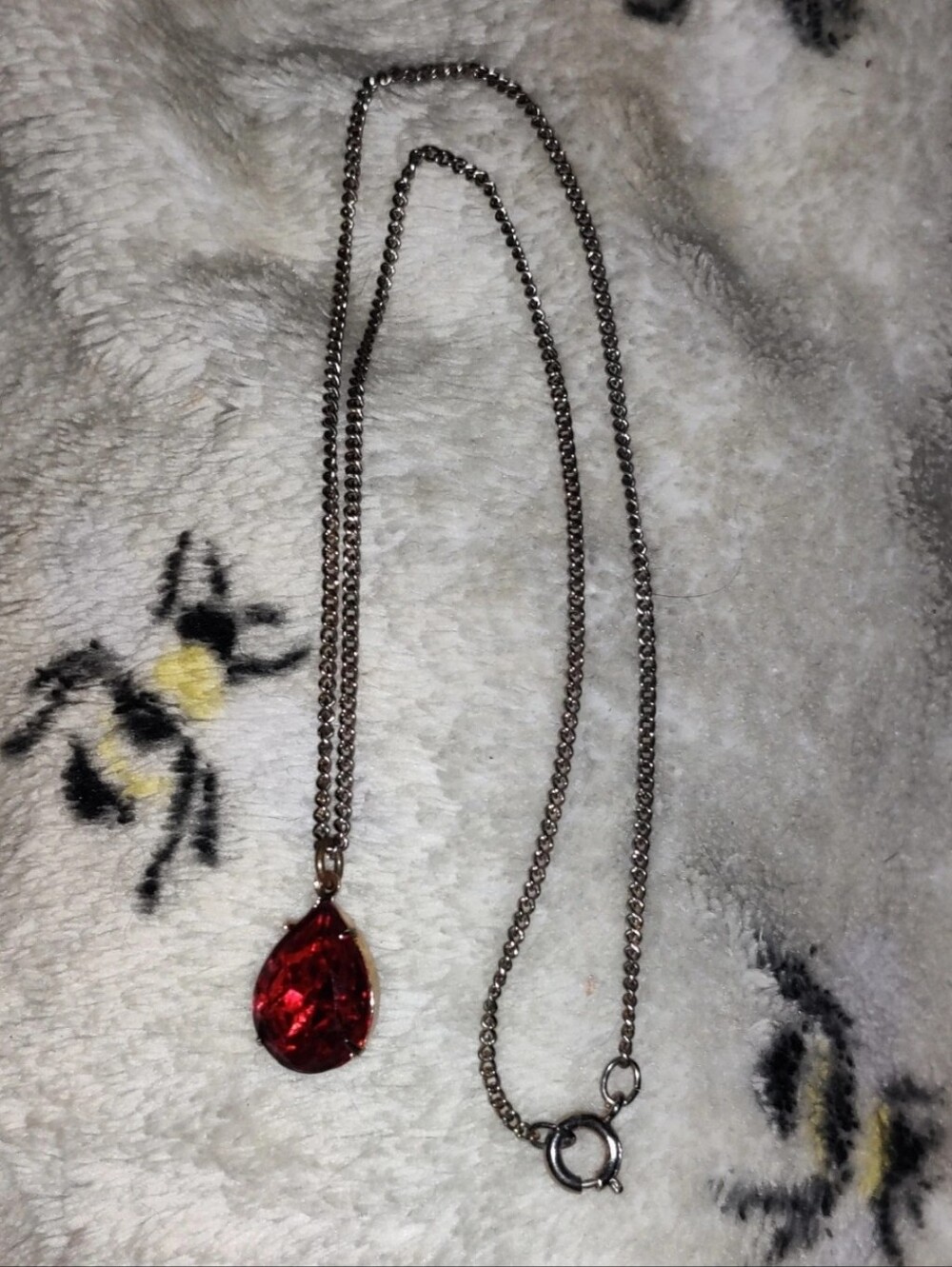 Red Teardrop Costume Jewelry Necklace With Silver Chain